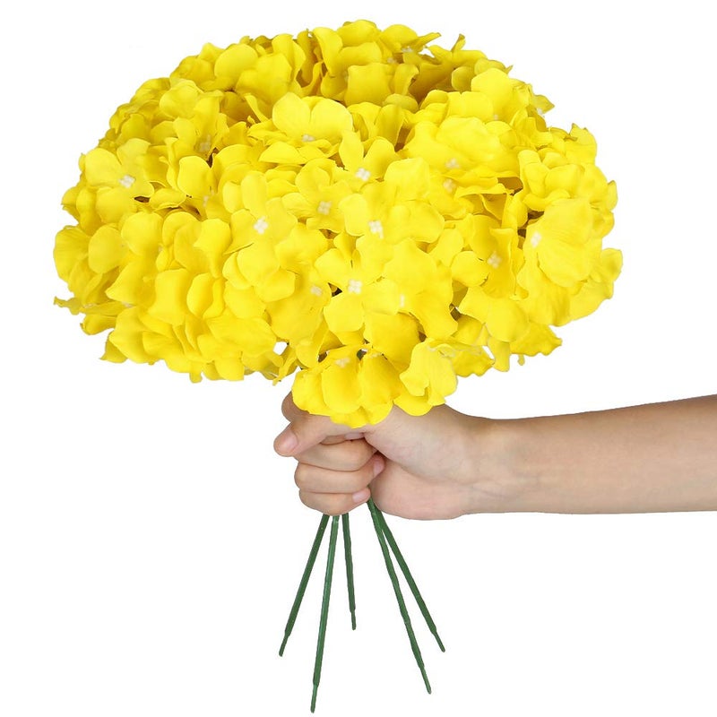 Exoment Silk Hydrangea Heads with Stems, Yellow Artificial Flower Heads DIY Wedding Centerpiece Home Party Baby Shower Decor (10, Yellow) - Image 2